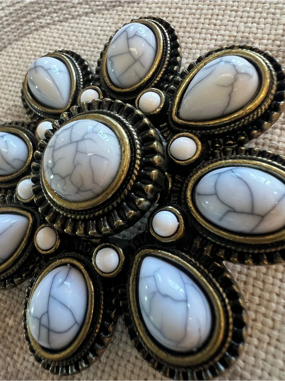 Premiere Design Western Faux White Howlite & Antique Brass Flower Brooc